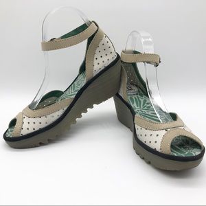 FLY London Ydel Perforated Leather Wedge Sandal 39